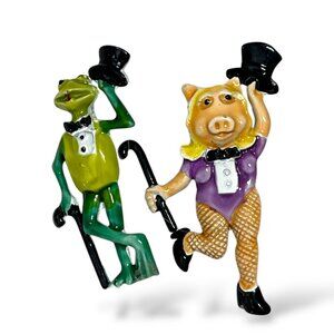Vintage Kermit the Frog & Miss Piggy Showgirl Enamel Pins Top Hat Cane Set of 2